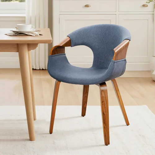 Miniatura 10 de Zouron Silla de comedor moderna de mediados de siglo, silla tapizada de piel sintética con reposabrazos, silla decorativa con patas de madera