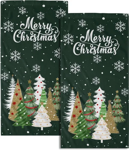 Miniatura 54 de Winter Trees - Juego de 2 toallas de mano de 28 x 14 pulgadas, diseño de árbol de pino de nieve, color beige, absorbente, de microfibra, para baño