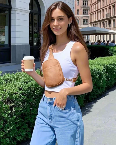 Miniatura 100 de Telena Riñonera pequeña para mujer, de cuero, cangureras, bolsa de pecho para mujer