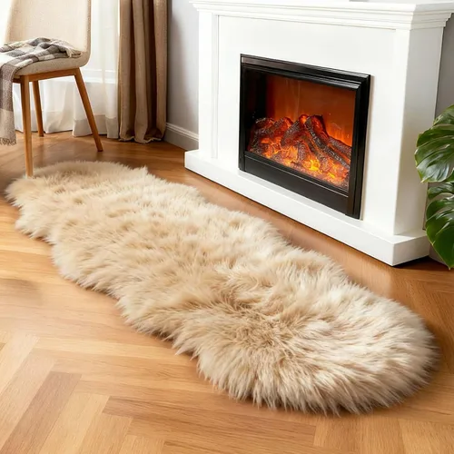 Miniatura 28 de linmopm Alfombra de piel sintética de pelo lanudo esponjoso negro de 2x6 pies para dormitorio, cabecera de la cama, suelo, sala de estar, cojín