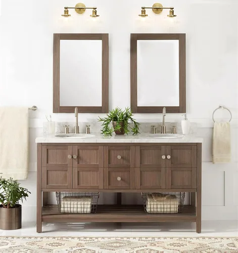 Miniatura 5 de 2 luces de pared industriales de vidrio, lámpara de pared de latón antiguo con pantalla de globo rayado transparente para tocador de baño