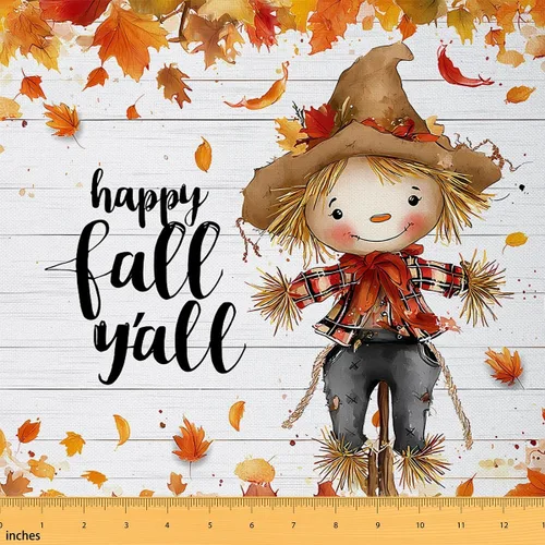 Miniatura 13 de The Yard - Tela con texto en inglés «Hello Fall», 36 pulgadas de largo x 59 pulgadas de ancho, hojas de árbol de calabaza otoñal, tela de tapicería