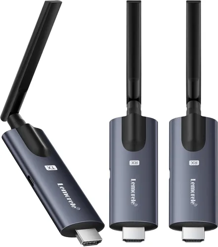 Lemorele Transmisor y receptor HDMI inalámbrico, aleación de aluminio gris oscuro, 5 GHz hasta 656 pies, 1080P 60Hz, Plug and Play con monitor de