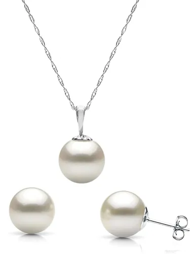 Colgante de oro blanco de 14 quilates de perlas cultivadas Akoya japonesa blanca de 0.315-0.335 in y aretes a juego, 18 pulgadas