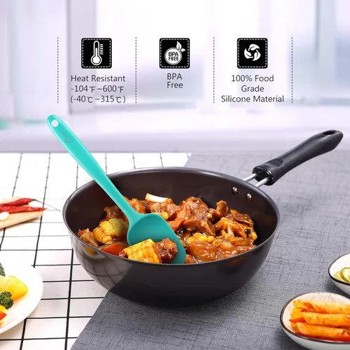 Miniatura 4 de HOTEC Juego de 5 espátulas de goma de silicona resistentes al calor de 600 ℉, sin BPA, para cocina, hornear, mezclar para utensilios de cocina