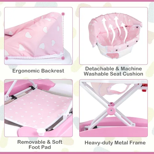 Miniatura 6 de BABY JOY Andador de bebé 6 en 1, andador de bebé plegable con ruedas, altura ajustable, música, luces, modo saltador y mecedora, andadores de bebé
