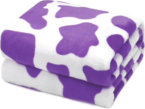 Miniatura 40 de HSEEC Manta de felpa azul con estampado de vaca, manta pequeña de franela de forro polar suave para sofá, 40 x 50 pulgadas