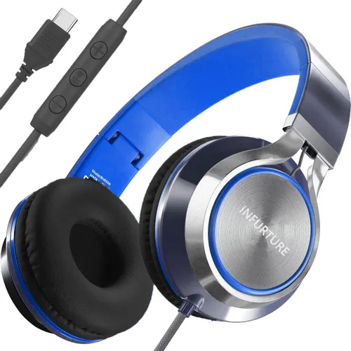 Miniatura 16 de INFURTURE - Auriculares USB C con micrófono, control de volumen, cable sin enredos, auriculares tipo C con cable, plegables y ligeros para iPhone