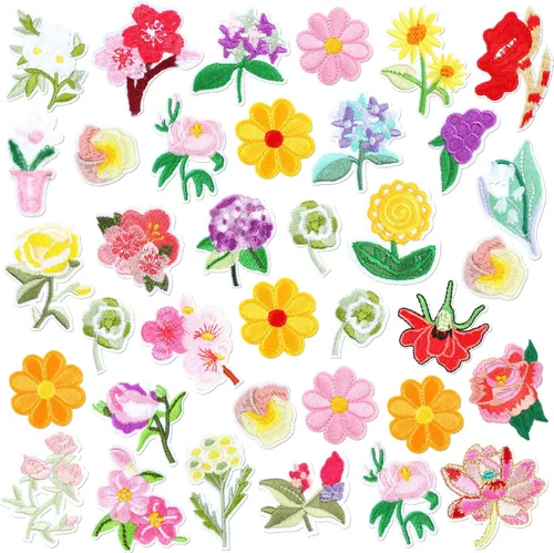 Canlierr 36 parches bordados con flores para planchar con girasol, bonitos parches para coser en ropa, parches decorativos grandes y coloridos para