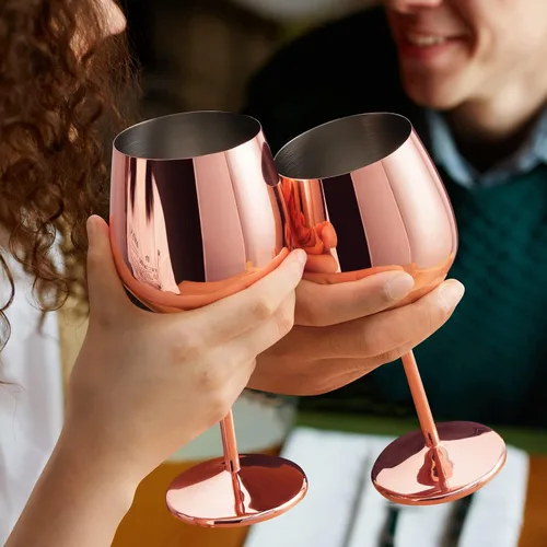 Miniatura 6 de Lifecapido Juego de 8 Copas de Vino con Tallo de Acero Inoxidable, Copas de Vino de Cobre de 18oz, Copas de Vino de Acero Inoxidable con Cepillo Oro