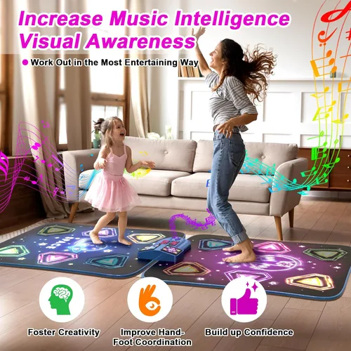 Miniatura 4 de Juguetes de tapete de baile para niñas de 3 a 12 años, 2 jugadores con 12 botones iluminados y 5 modos de juegos, juguete de baile para niñas, Morado