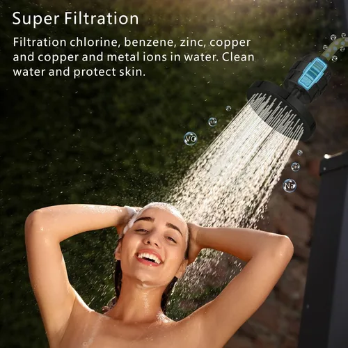 Miniatura 2 de Juego de cabezal de ducha filtrado de alta presión, filtro de ducha de lluvia de 6 pulgadas para agua dura, cabezal de ducha redondo universal de 20