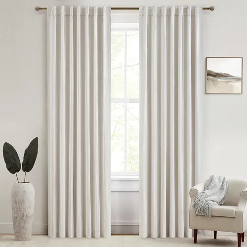 Miniatura 12 de Cortinas opacas extraanchas, 2 paneles para puertas corredizas de vidrio, moderna mezcla de lino plisado pesado, piso a techo, ventanas grandes, 70