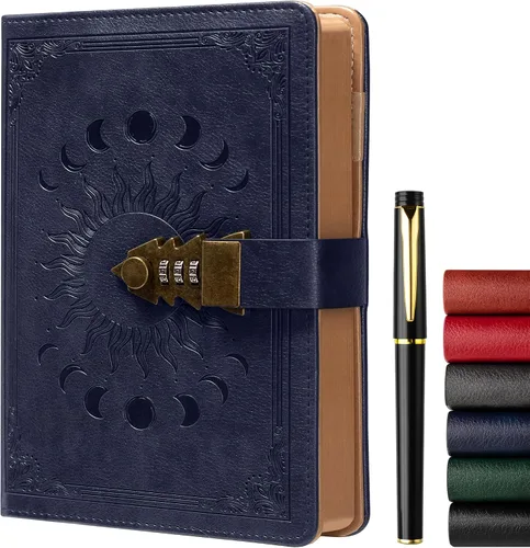 Miniatura 11 de ZXHQ Diario A5 con candado, 120Gsm 224 Páginas Diario con Cerradura, Juego de Bolígrafos, Borde Marrón, Rellenable, Tapa Dura de Cuero, Bolsillo