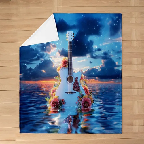 Miniatura 13 de Red Guitar Flannel Fuzzy Blanket,Hip Pop Music Fleece Throw Blanket Kids Girls Boys Home Room Decor,Red Fire Fashion Guitar Bed Blanket,Musical Note