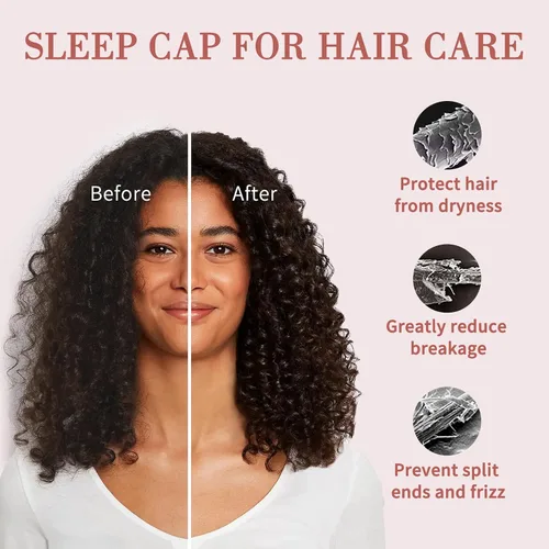 Miniatura 2 de Fittia Cofia de satén para dormir, sedosa sin encrespamiento para el cuidado de rizos, correa ajustable para no deslizarse, gorra para trenzas