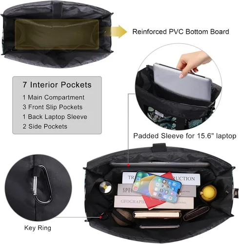 Miniatura 3 de HAWEE Bolsa de mano utilitaria con compartimento para portátil, funda de equipaje con cremallera, multibolsillo, bolso de hombro