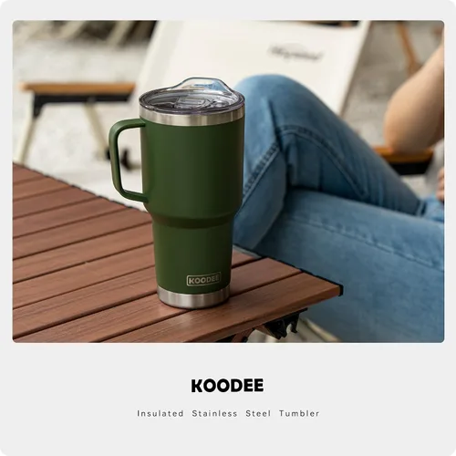 Miniatura 7 de koodee Vaso con asa, vaso de acero inoxidable de 30 onzas con aislamiento de doble pared con tapa y popote para café para hombres y mujeres
