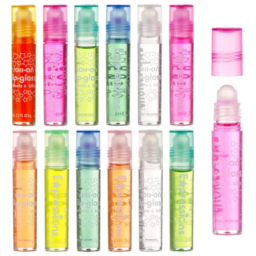 Miniatura 2 de Expressions girl Juego de brillo labial enrollable de 12 piezas con estuche de transporte, maquillaje de labios brillante para niños y adolescentes