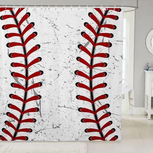 Miniatura 14 de Cortina de ducha de béisbol de 72 x 72 pulgadas, cortina de baño de sóftbol para niños y niñas, juego deportivo, fútbol, voleibol, cortina de baño