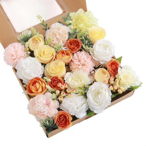 Miniatura 21 de Juego de flores artificiales, flores falsas para bricolaje, centros de mesa para bebé, ramo de novia, ramo de boda, arreglos de flores, velas