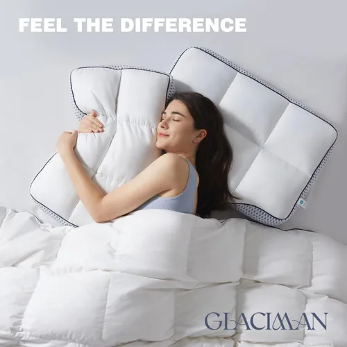 Miniatura 8 de Glaciman Almohada de espuma viscoelástica triturada para personas que duermen de lado y boca arriba - almohada ergonómica firme para aliviar