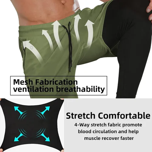 Miniatura 4 de OEBLD Pantalones deportivos 2 en 1 para hombre, de secado rápido, pantalones cortos de entrenamiento para gimnasio, pantalones de compresión