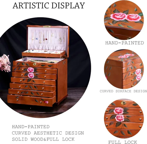 Miniatura 3 de Joyeros de madera pintados a mano para mujeres, caja grande de joyas y organizadores para colgar collares, organizador de joyas, caja