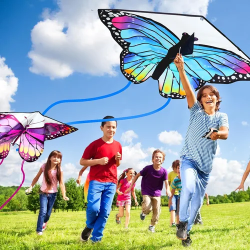 Miniatura 5 de Leitee Paquete de 6 cometas grandes para niños y adultos, cometa de mariposa para niños de 4 a 8 a 12 años, libélula, búho, loro, águila, pez