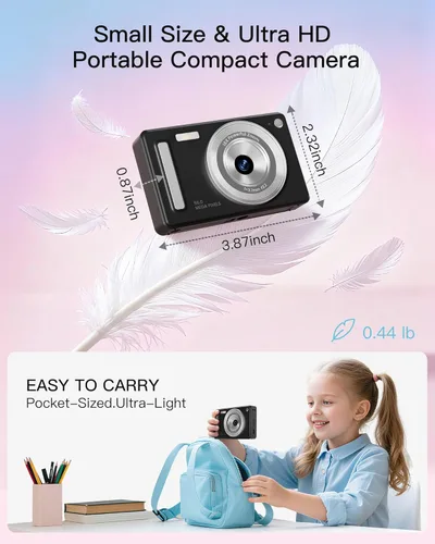 Miniatura 4 de Cámara digital, cámara FHD 1080P para apuntar y disparar con tarjeta SD de 32 GB, 2 baterías, zoom 16X, antivibraciones, diseño pequeño compacto