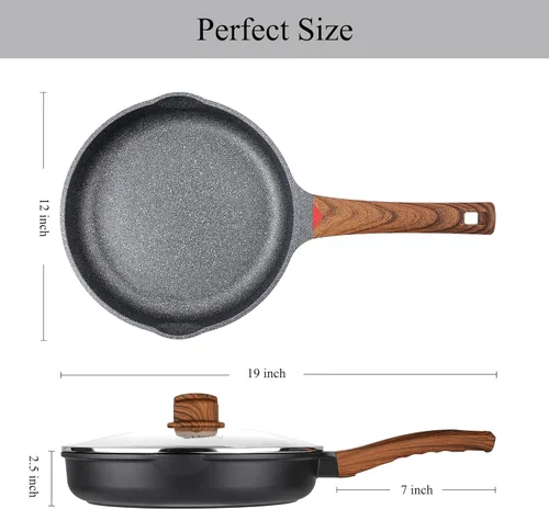 Miniatura 8 de Vinchef Sartenes antiadherentes de 11 pulgadas, sartén con tapa utilizada para todas las estufas, utensilios de cocina no tóxicos de inducción