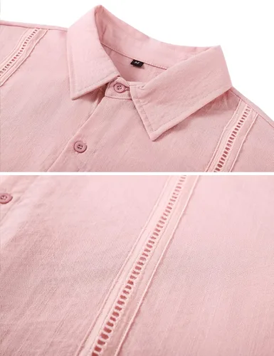 Miniatura 5 de LecGee Conjunto corto casual de verano para hombre, camisa cubana de lino de manga corta, pantalones cortos con cordón en la cintura, trajes