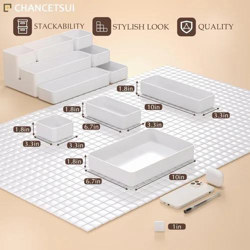 Miniatura 5 de 9 piezas de juego de bandejas organizadoras de cajones apilables, bandejas de almacenamiento apilables multifuncionales para tocador, baño, cocina