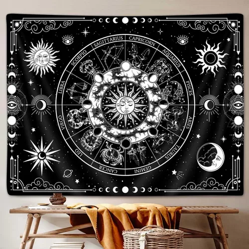 Miniatura 6 de VEIGIKE Tapiz de constelación de astrología del zodiaco, colorido sol y luna, estrellas, tapices para colgar en la pared para adolescentes, niños