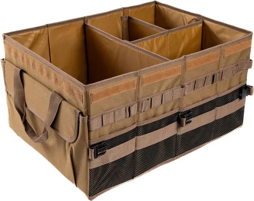 Miniatura 5 de Organizador grande de maletero de 70 L, organizador de maletero con tapa, caja de almacenamiento de carga plegable, marrón, 4 compartimentos