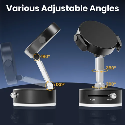 Miniatura 6 de Soporte magnético de vacío ajustable de 360° para teléfono, soporte magnético de succión al vacío con abrazadera, soporte de teléfono plegable