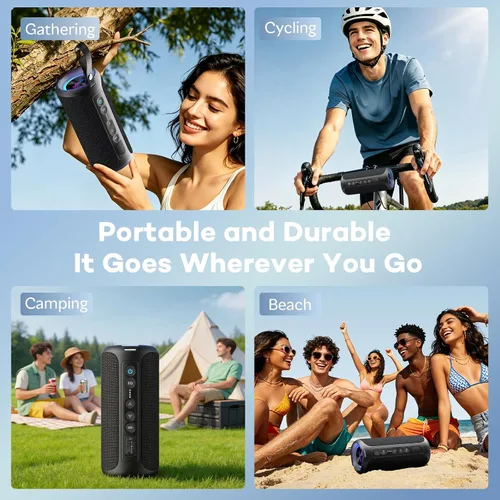 Miniatura 7 de Ortizan Altavoz Bluetooth portátil inalámbrico (2.ª generación), sonido fuerte de 40 W y graves profundos, 30 horas de reproducción, IPX7