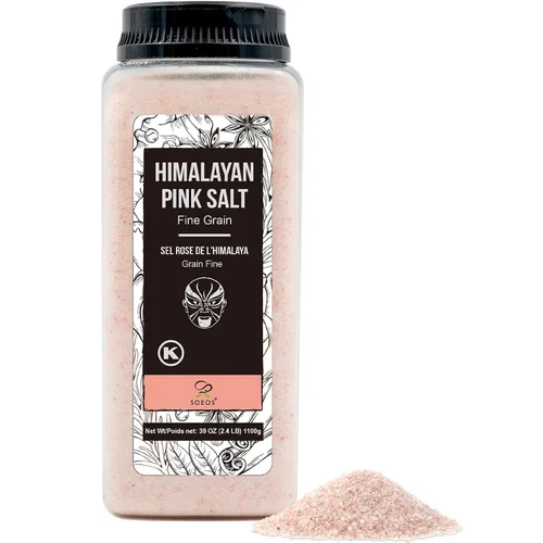 Soeos Sal rosa del Himalaya, grano fino, 39 onzas (2.4 libras), sal del Himalaya sin OMG, sal kosher, sal rosa del mar del Himalaya