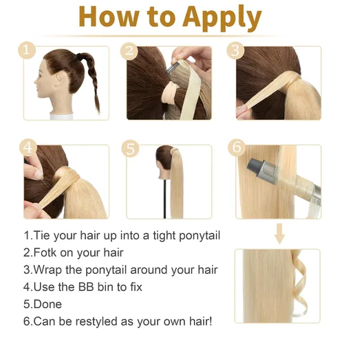 Miniatura 8 de SEGO - Extensiones de cabello humano, largo y liso, 100 % cabello Remy real, para mujeres, para usar en cola de caballo