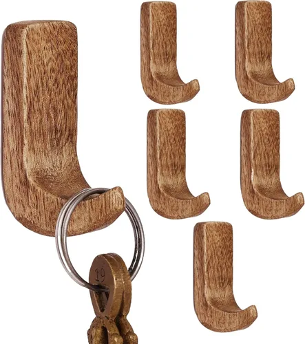 Miniatura 10 de Indian Shelf Ganchos decorativos de pared adhesivos de madera, ganchos bohemios sin daños para llaves, joyas, correas y accesorios ligeros, 6