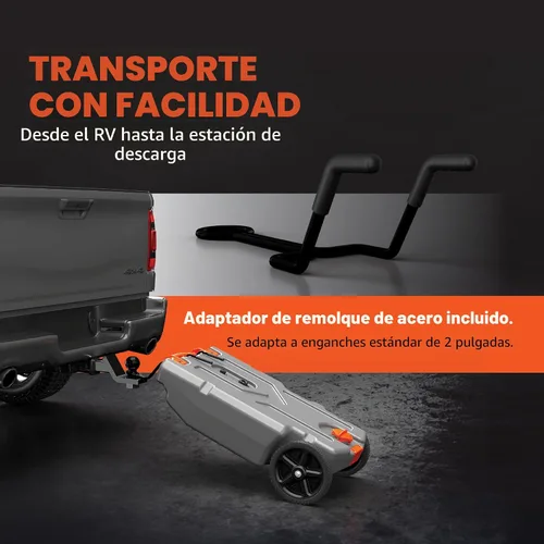 Miniatura 7 de Camco Rhino - Tanque portátil de 15 galones para RV - Cuenta con ruedas grandes resistentes a pinchazos y orificio de drenaje bajo - Incluye