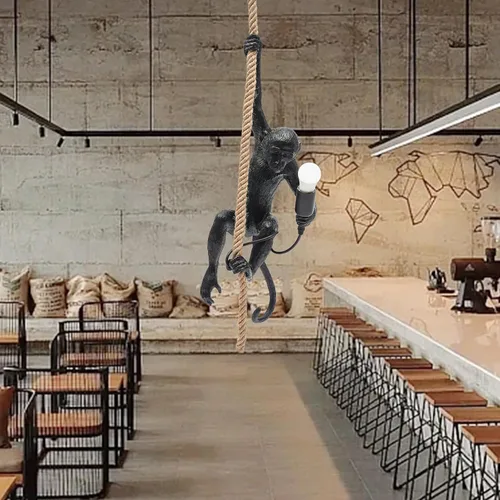 Miniatura 7 de TFCFL Vintage Monkey Pendant Light Chandelier Resin Hemp Rope Industrial Edison Ceiling Pendant Lamp Fixture, E26 Hanging Lamp Fixture for Indoor