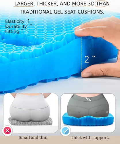 Miniatura 5 de Cojín de gel para asiento de larga duración, cojín de gel para aliviar la presión, suave y transpirable, cojín de silla para silla de oficina, Azul