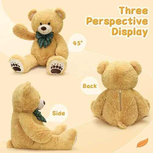 Miniatura 3 de Oso de peluche gigante de 4 pies, color marrón Lifesize Jumbo animal de peluche suave con pajarita y vientre grande para niños y niñas, oso