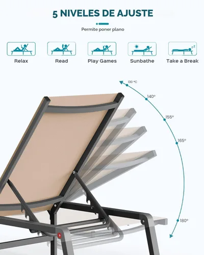 Miniatura 7 de Tumbona de Aluminio para Exteriores - Silla de Descanso Plegable y de Montaje Libre para Exteriores con 5 Respaldos Ajustables, Silla de Patio
