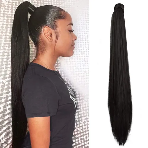 Miniatura 32 de SEIKEA Extensión de cola de caballo con clip alrededor del cabello lacio para mujer (12 pulgadas, negro)