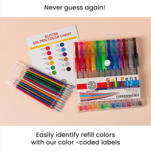Miniatura 7 de Bolígrafos de gel azules OfficeGoods con recambios – Arte de colorear para adultos – Puntas medias de 0.8-1.0mm – Juego de bolígrafos de gel