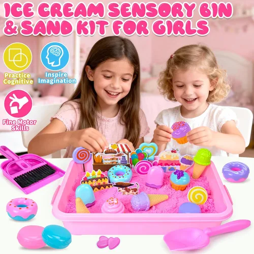 Miniatura 3 de Cubo sensorial, juego de arena para helados con juguete de arena mágica para niños, moldes de juguetes de helado y herramientas de limpieza, caja