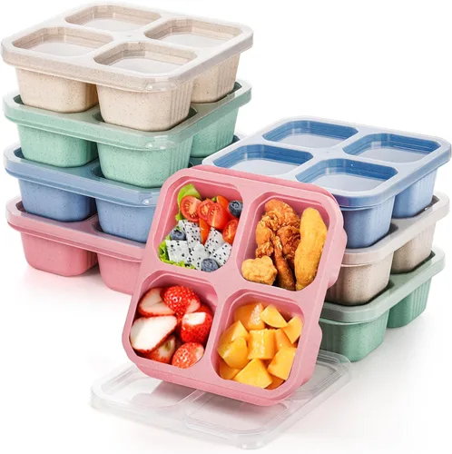 Miniatura 9 de Cididu Paquete de 8 loncheras Bento de 4 compartimentos, contenedor de preparación de comidas, caja de aperitivos dividida reutilizable con tapa