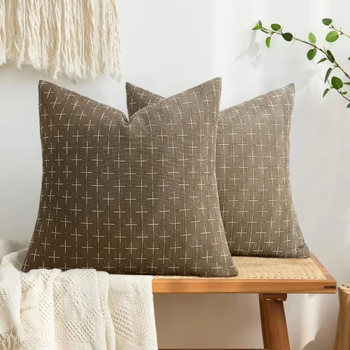 Miniatura 115 de MIULEE - Juego de 2 fundas de almohada decorativas de lino de arpillera navideñas, modernas, estilo campestre, rústicas, tejidas, con textura